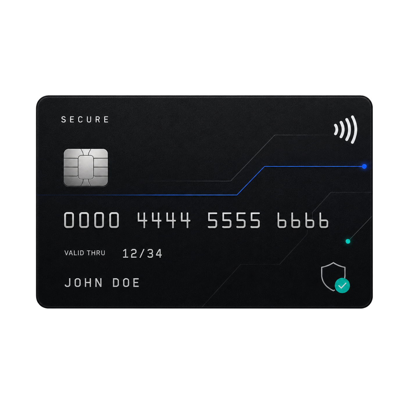 Black security card illustration with fictional information